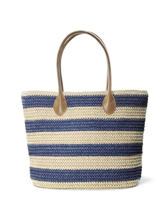 Handbags - Striped Synthetic Women's Tote Light Weight Vaction Shoulder Handbag